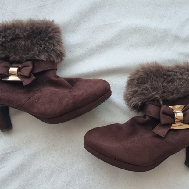 빈티지 초코 갸루 퍼 리본 브라운 부츠 