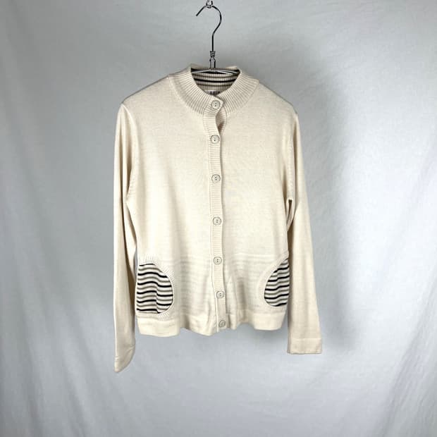 Vintage 스트라이프 포인트 울혼방 니트 가디건