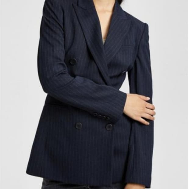 띠어리 Theory 스트라이프 더블 버튼 블레이저 네이비 자켓
