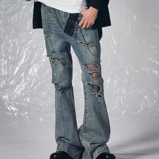 스키즘 인듀싱 SLP RIPPED BOOTCUT JEANS BLUE 