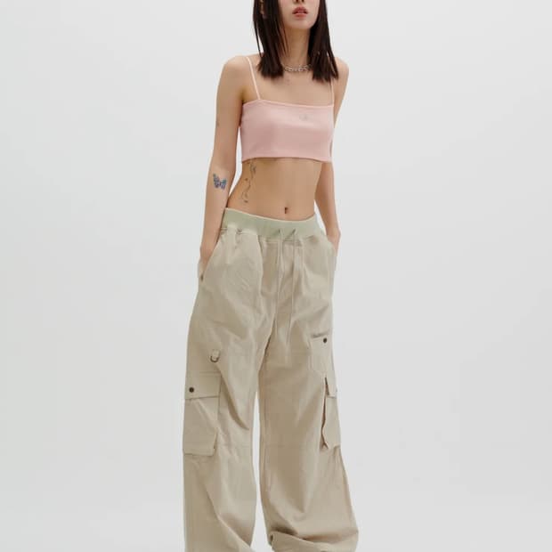 러닝하이 립스탑 밴딩 카고 팬츠 [베이지]