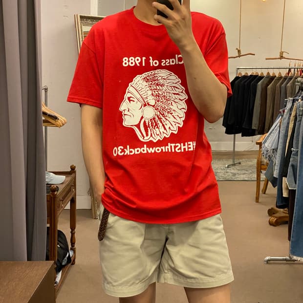 L 빈티지 프린팅 반팔 티셔츠