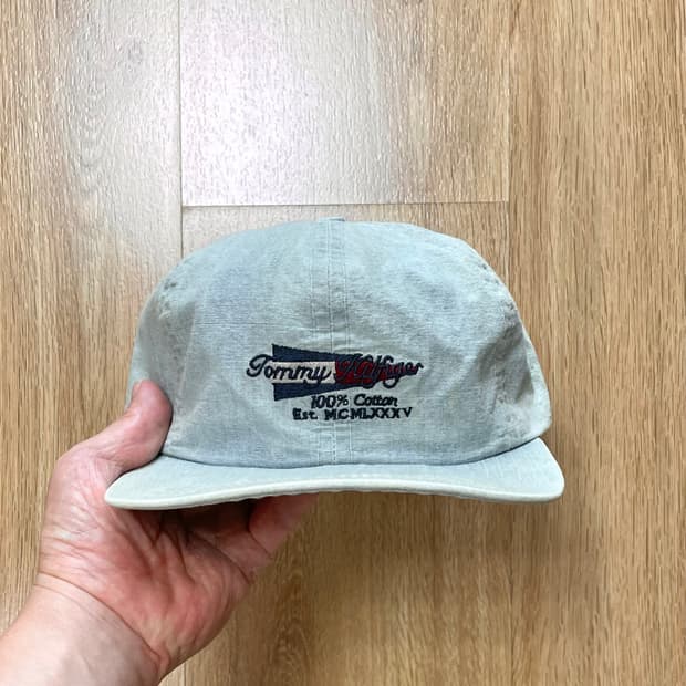 90s Made USA 타미힐피거 빈티지 데님 볼캡 모자 (레더 스트랩)