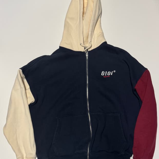 오아이오아이 컬러블록 빅 사이즈 기모 후드집업 XL~