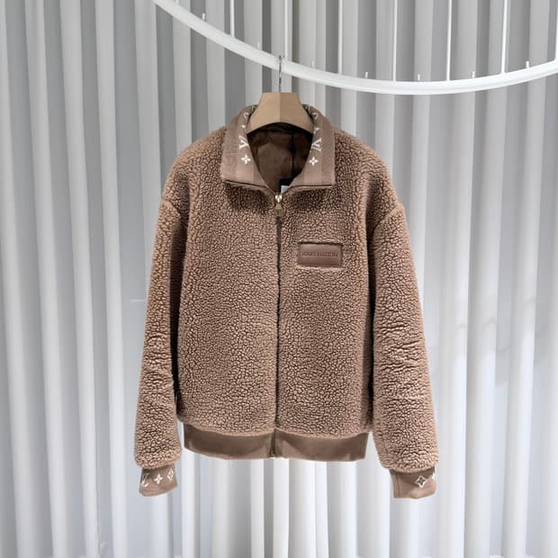 (A+/XL) / 루이비통 레더 패치 플리스 블루종 봄버 자켓 샌드