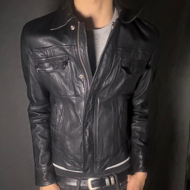 vintage black leather jacket