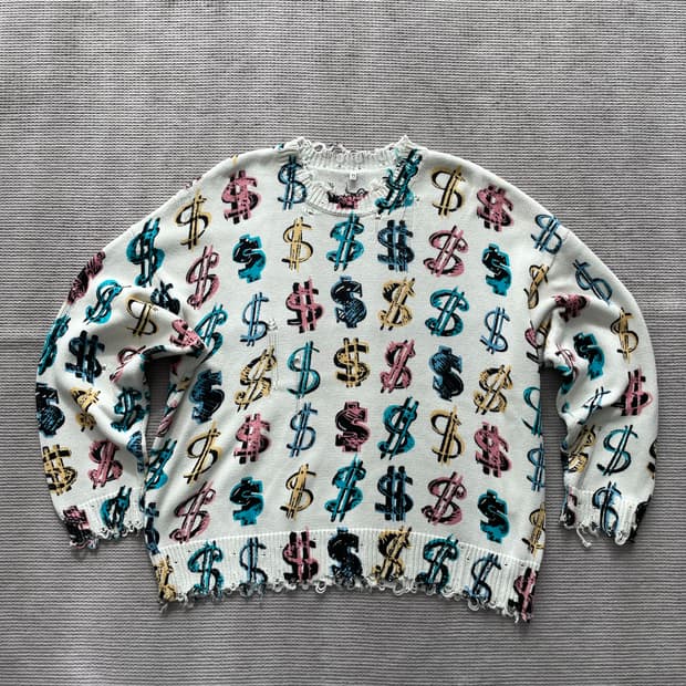 R13 달러 디스트레스 스웨터