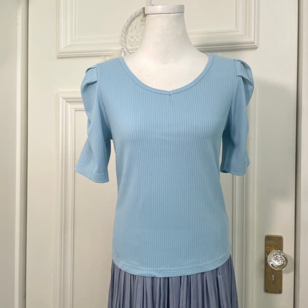 ocean blue puff sleeve summer top(size-F