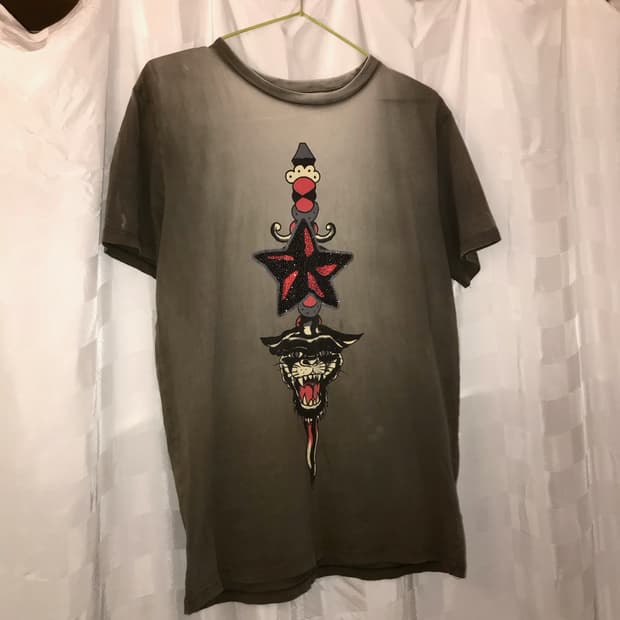 Ed Hardy 에드하디 펑크 큐빅 워싱 카키 반팔티