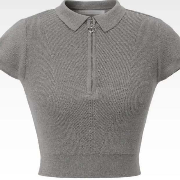 쓰리타임즈 하트 집 니트 탑 그레이