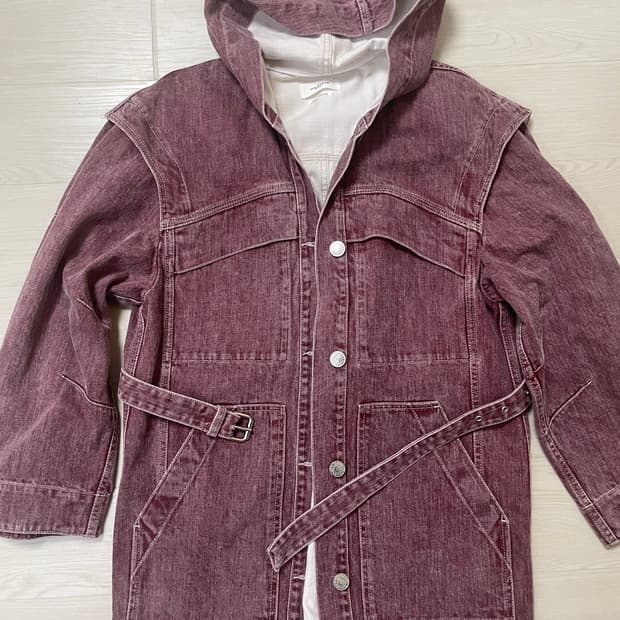 이자벨마랑 버건디컬러 데님 후드 자켓