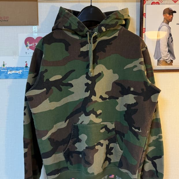 (M)슈프림 리브 로고 밀리터리 카모 후드티 캐나다 생산 -16FW