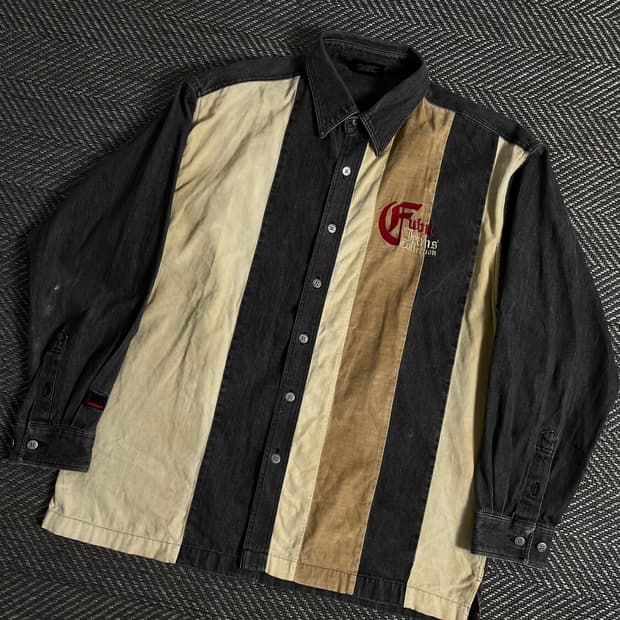 00s 후부 y2k 올드스쿨 코듀로이 데님 박시핏 셔츠y3110