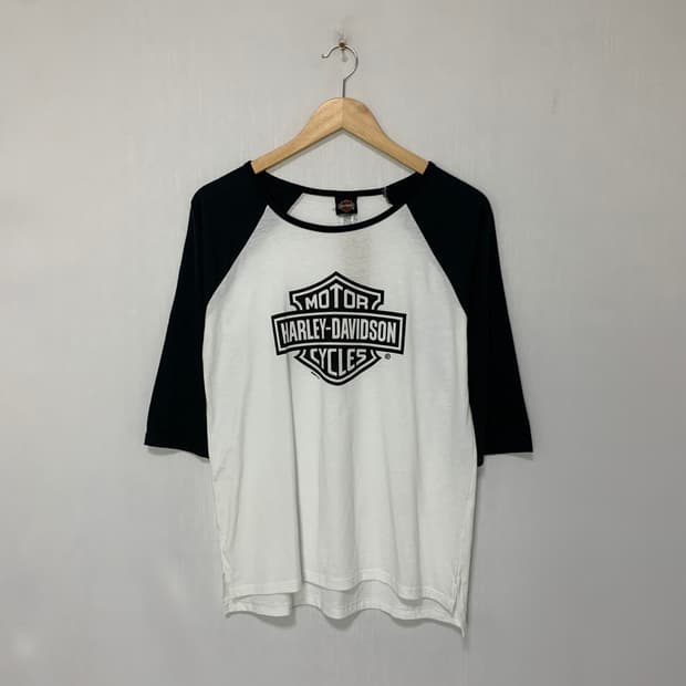 할리데이비슨 빈티지 y2k 7부 소매 흰검 배색 나그랑 티셔츠