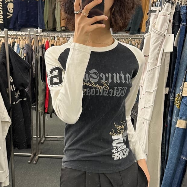 M)Japanese vintage 여성 프린팅 패치 롱슬리브