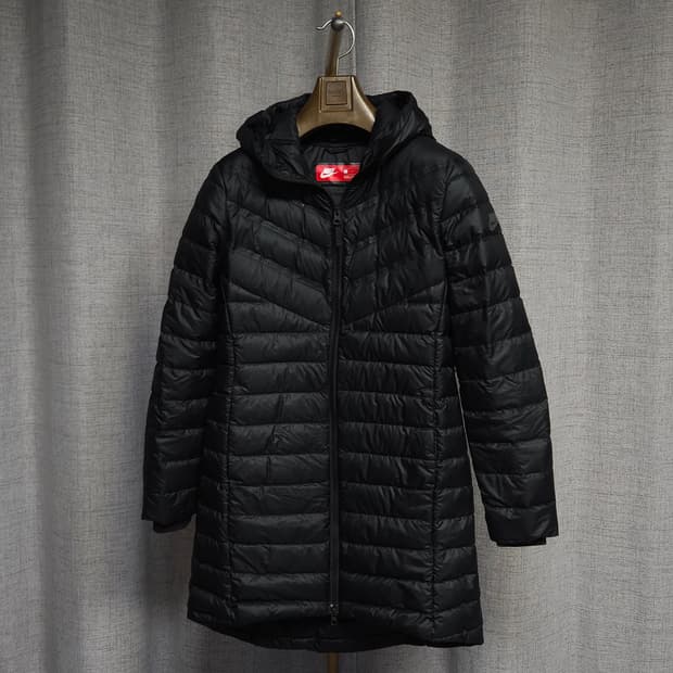 S ) 나이키 여성 에어로 로프트 구스 경량 후드 롱패딩