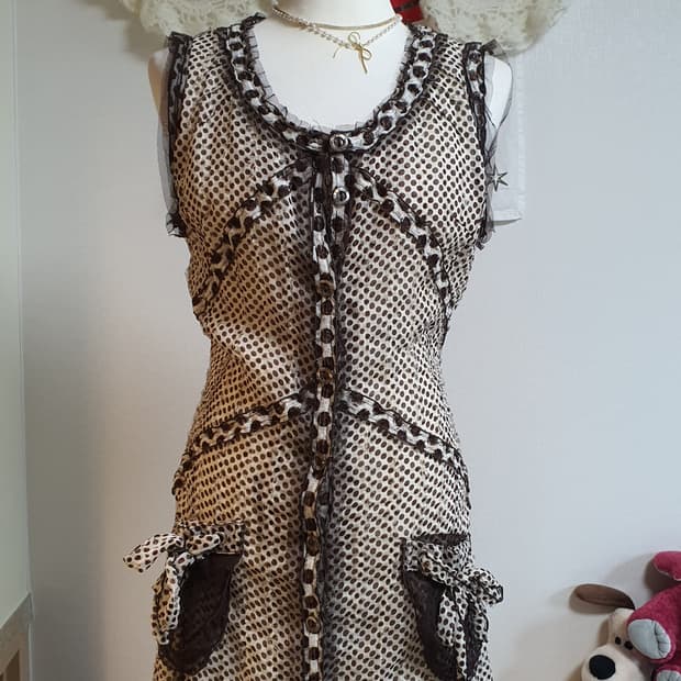 [갸루] 빈티지 도트 무늬 민소매 원피스