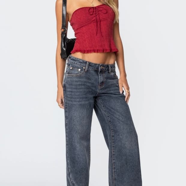 교환) Edikted ace 로우라이즈 데님 팬츠 다크 블루 s > xs