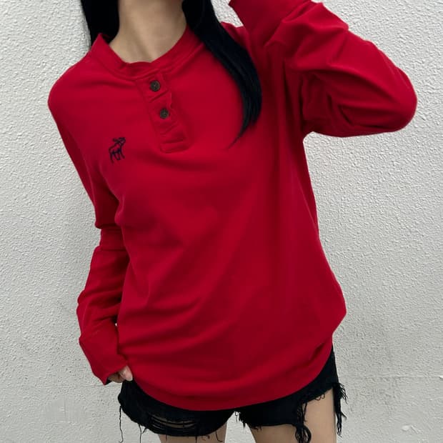 아베크롬비 자수로고 헨리넥 레드 롱슬리브 XL