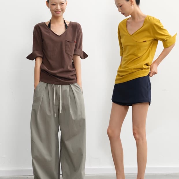 Loose V-neck Arm Point T-shirt