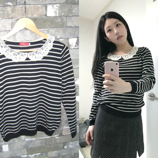 jpn earthmusic stripe lace knit mori