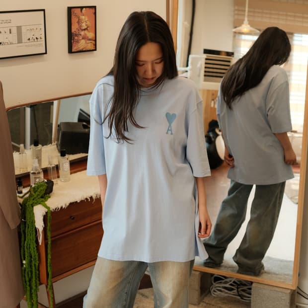 아미 하트 로고 티셔츠 스카이블루 XL