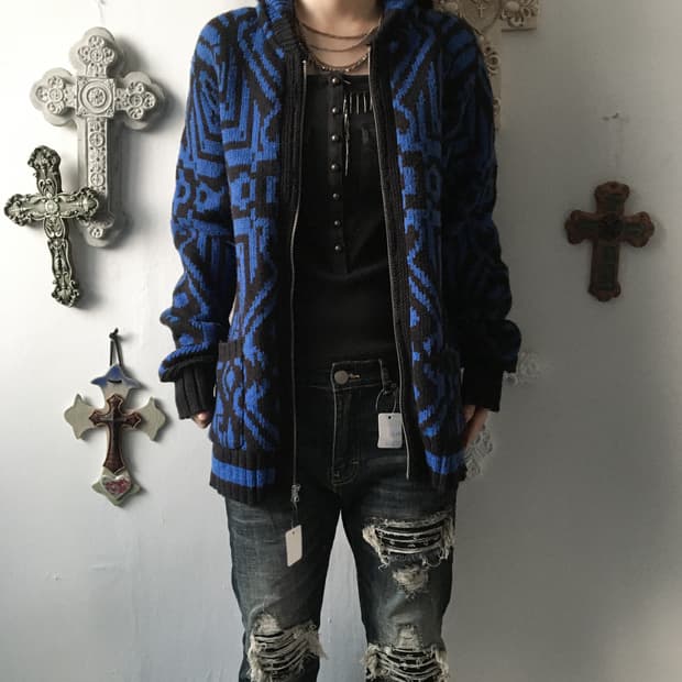 Native pattern knit zip up