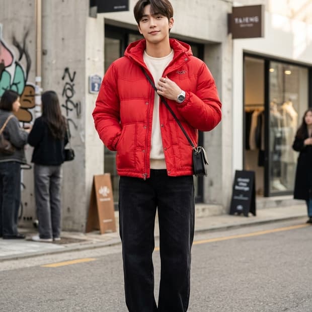 홀리스터 레돈도 레드 다운 후드 패딩