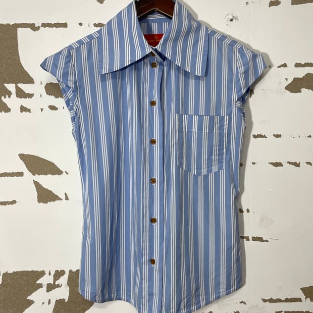 스트라이프 빅카라 블라우스 