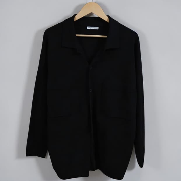 77~88 ZARA 자라 오픈 칼라 니트 롱 가디건 블랙