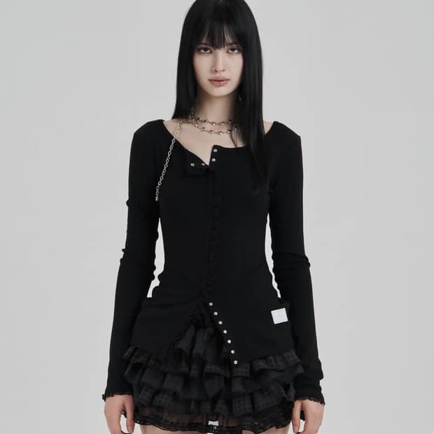 일리오 Black My one lace trim cardigan