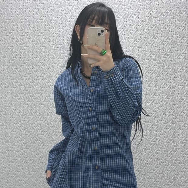 타미힐피거 올드스쿨 하이틴 월계수로고 체크 셔츠 L C08410