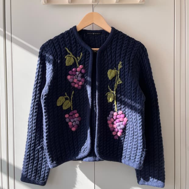 Child woman 포도 꽈배기 울니트 가디건 