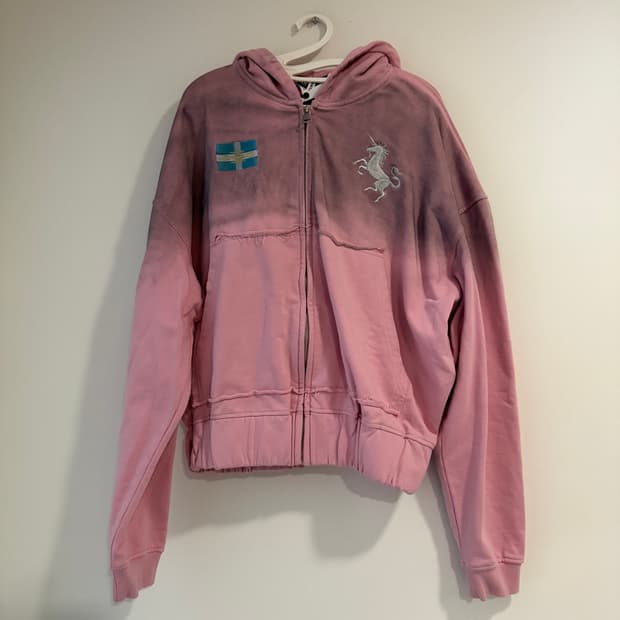 플레이보이 카르티 더스트 워시 핑크 지퍼 후드 티셔츠