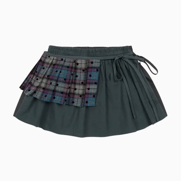 오헤시오 체크 투웨이 미니스커트 애쉬블루