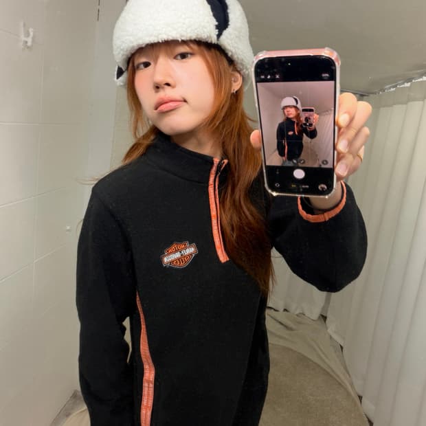 할리데이비슨 오렌지 바인딩 후리스 반집업