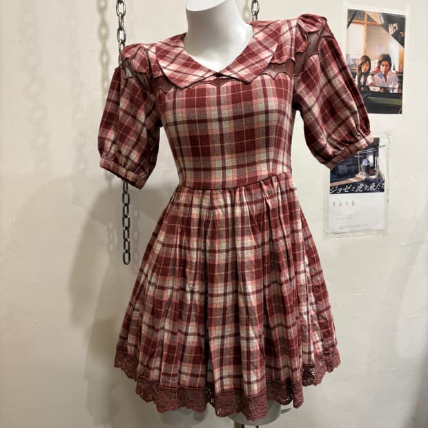 liz lisa 리즈리사 시스루 레드 체크 스트랩 미니 원피스