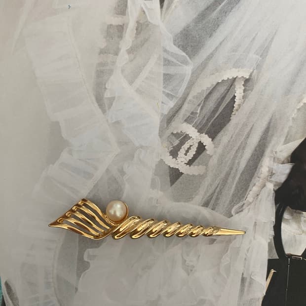 빈티지 골드 웨이브 진주 브로치