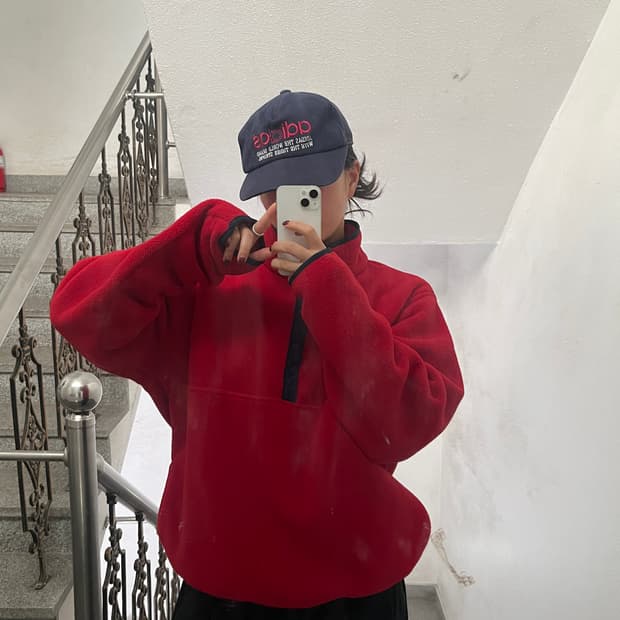 LL Bean 90s 풀오버 스냅 플리스 레드