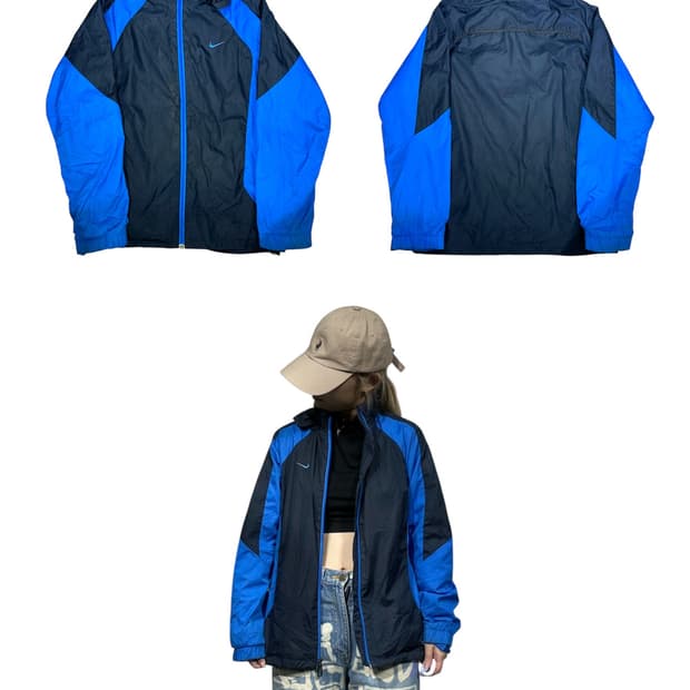 00s 나이키 블랙 블루 오버핏 바람막이 자켓 L