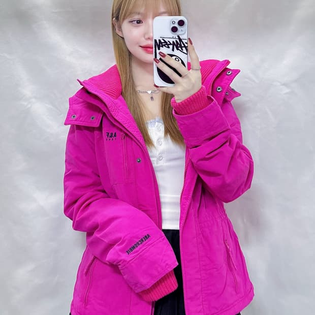아베크롬비 딥핑크 자수로고 후디 자켓 