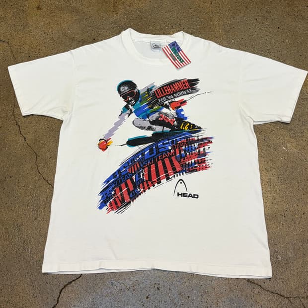 90s Made in USA 미국 빈티지 헤드 스키 싱글스티치 반팔티