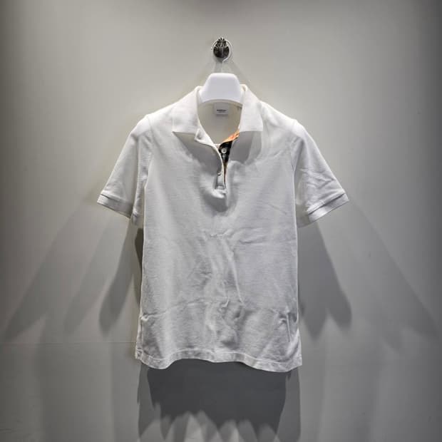 [중고/정품] 버버리 말레코 체크 폴로 셔츠 반팔 화이트 M