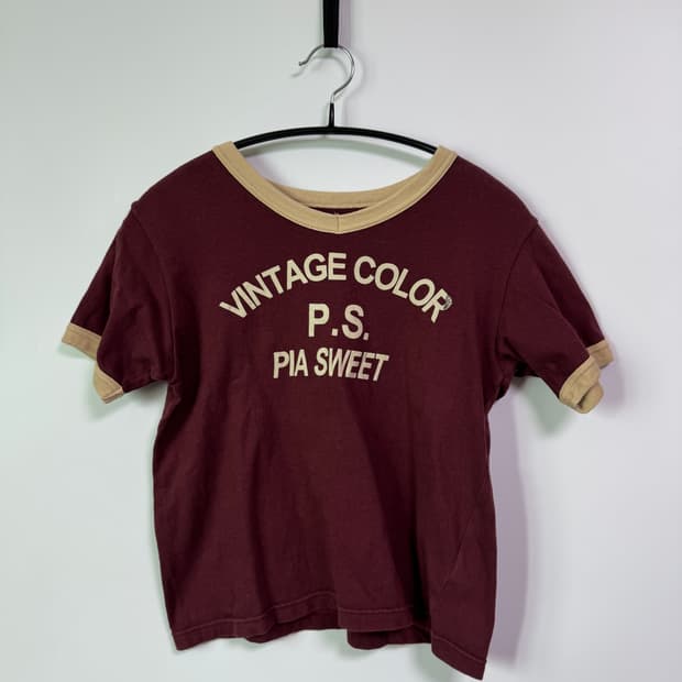 일본 여성 빈티지 버건디 티셔츠 s