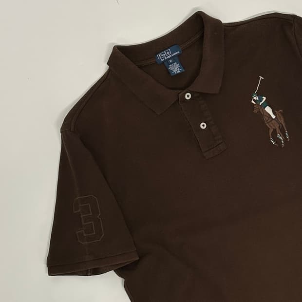 폴로 브라운 컬러 빅포니 빈티지 pk코튼 셔츠