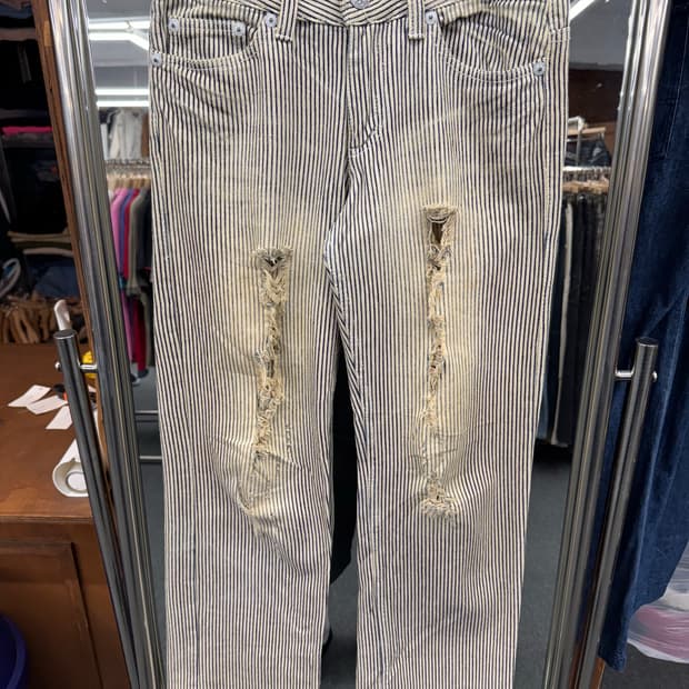 japanese vintage 여자 스트라이프 데님팬츠