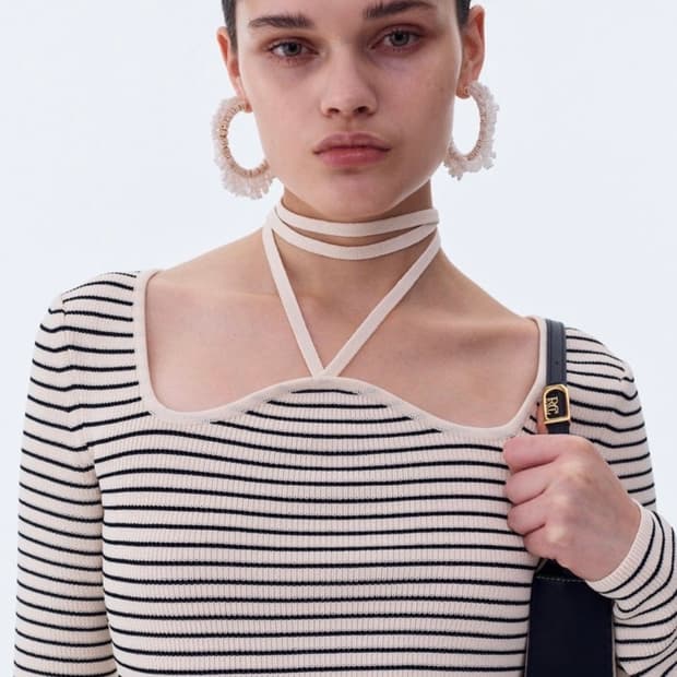 렉토 시그니처 넥 모나코 스트라이프 니트 S