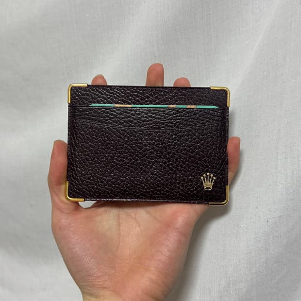 롤렉스 빈티지 가죽 카드지갑 브라운 금장