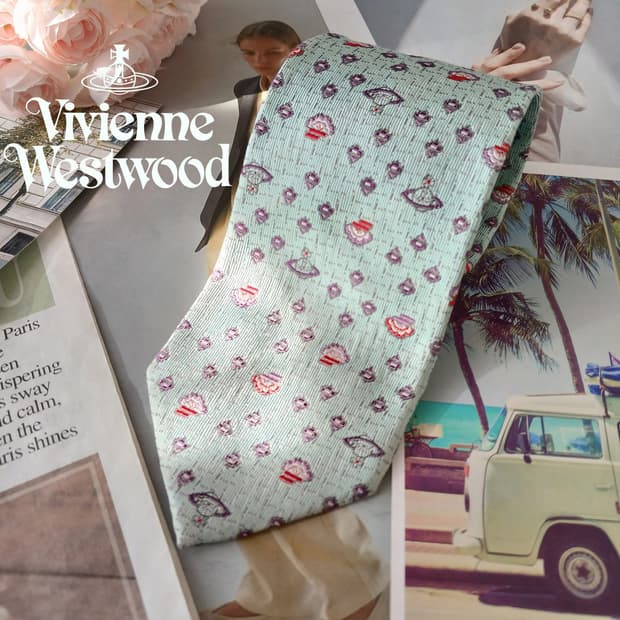 비비안웨스트우드 실크 민트 패턴 넥타이 8.8cm A~B등급 A19481