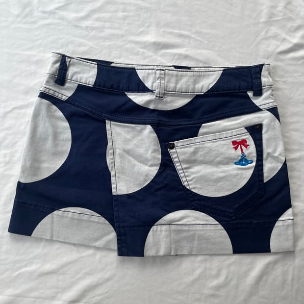 비비안 웨스트우드 땡땡이 물방울 도트 리본 오알비 자수 미니 스커트 치마